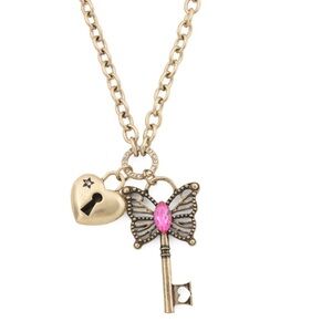 Betsey Johnson Gold and Pink Charm Necklace